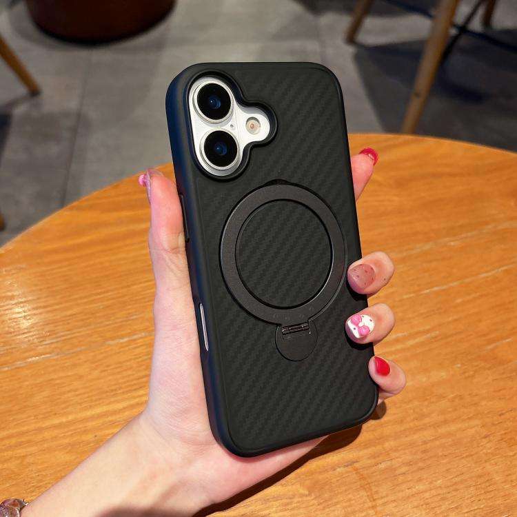 Carbon Fiber MagSafe 360 Degree Rotating Holder Phone Case, For iPhone 18 Pro / 17 Pro, For iPhon...