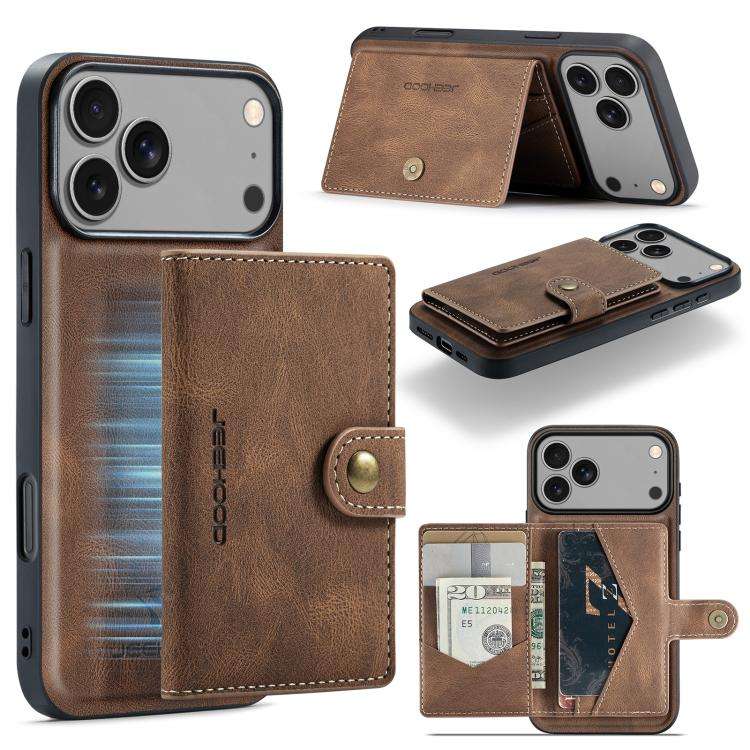JEEHOOD J01 Retro Magnetic Detachable Wallet Phone Case, For iPhone 18 Pro / 17 Pro, For iPhone 1...
