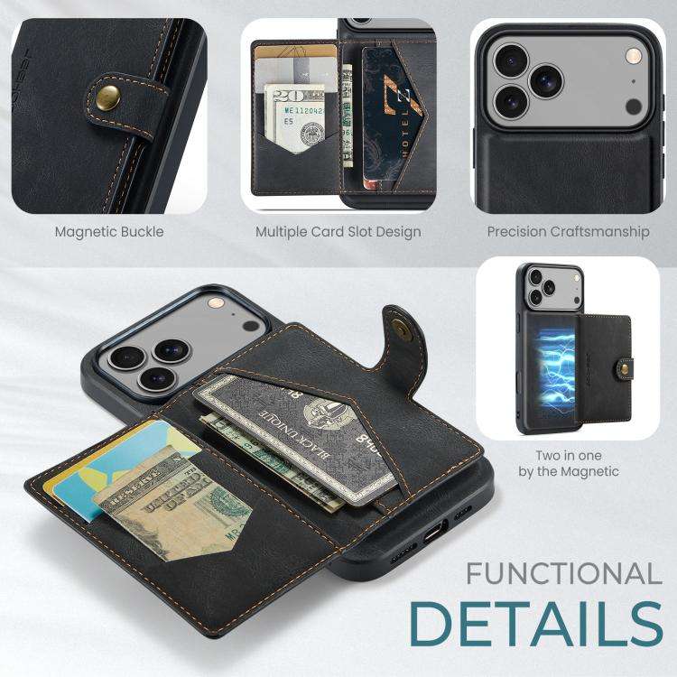 JEEHOOD J01 Retro Magnetic Detachable Wallet Phone Case, For iPhone 18 Pro / 17 Pro, For iPhone 1...