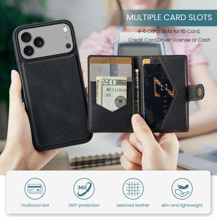 JEEHOOD J01 Retro Magnetic Detachable Wallet Phone Case, For iPhone 18 Pro / 17 Pro, For iPhone 1...