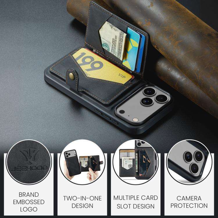 JEEHOOD J01 Retro Magnetic Detachable Wallet Phone Case, For iPhone 18 Pro / 17 Pro, For iPhone 1...