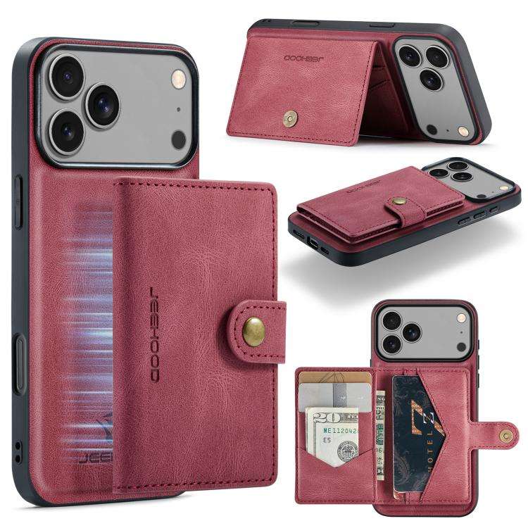 JEEHOOD J01 Retro Magnetic Detachable Wallet Phone Case, For iPhone 18 Pro / 17 Pro, For iPhone 1...