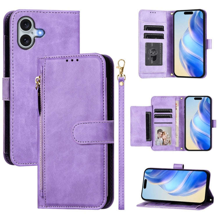 Multi-Card Slots Zipper Wallet Leather Phone Case, For iPhone 18 Pro / 17 Pro, For iPhone 18 Pro ...