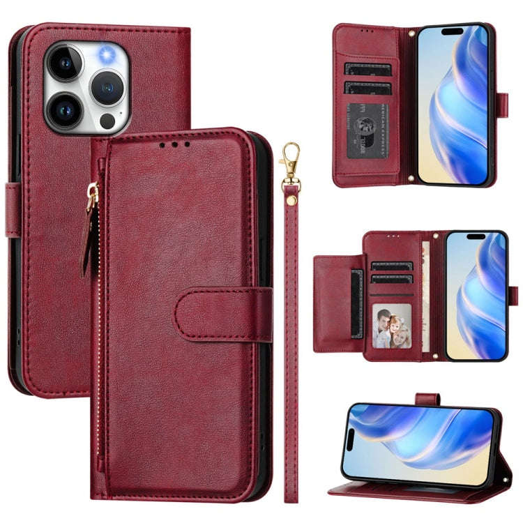 Multi-Card Slots Zipper Wallet Leather Phone Case, For iPhone 16, For iPhone 15 Pro Max, For iPho...