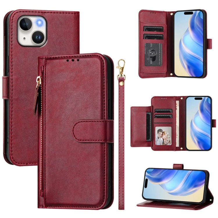 Multi-Card Slots Zipper Wallet Leather Phone Case, For iPhone 16, For iPhone 15 Pro Max, For iPho...