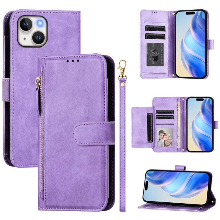 Multi-Card Slots Zipper Wallet Leather Phone Case, For iPhone 16, For iPhone 15 Pro Max, For iPho...