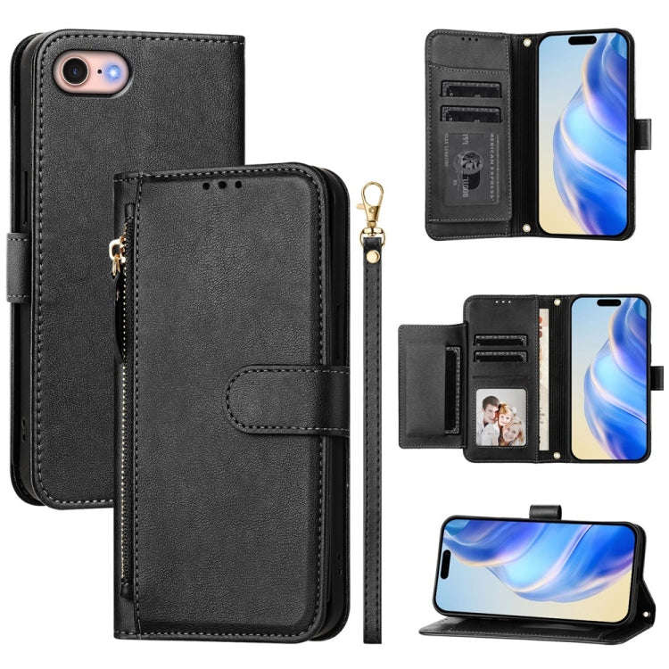 Multi-Card Slots Zipper Wallet Leather Phone Case, For iPhone 14 Pro Max, For iPhone SE 2022 / 20...