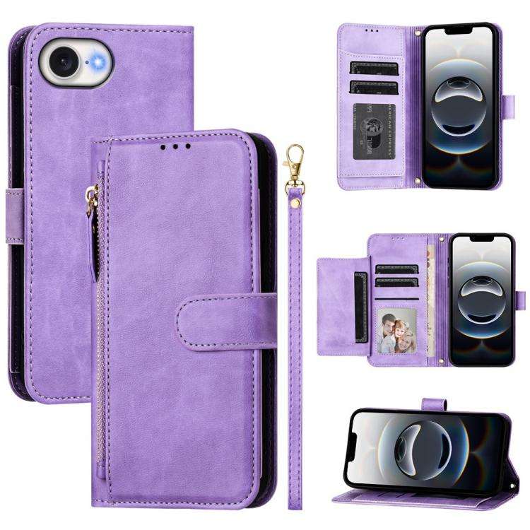 Multi-Card Slots Zipper Wallet Leather Phone Case, For iPhone 18 Pro / 17 Pro, For iPhone 18 Pro ...