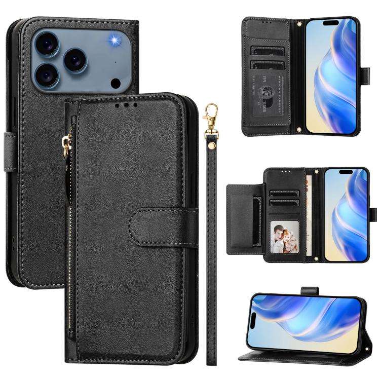 Multi-Card Slots Zipper Wallet Leather Phone Case, For iPhone 18 Pro / 17 Pro, For iPhone 18 Pro ...