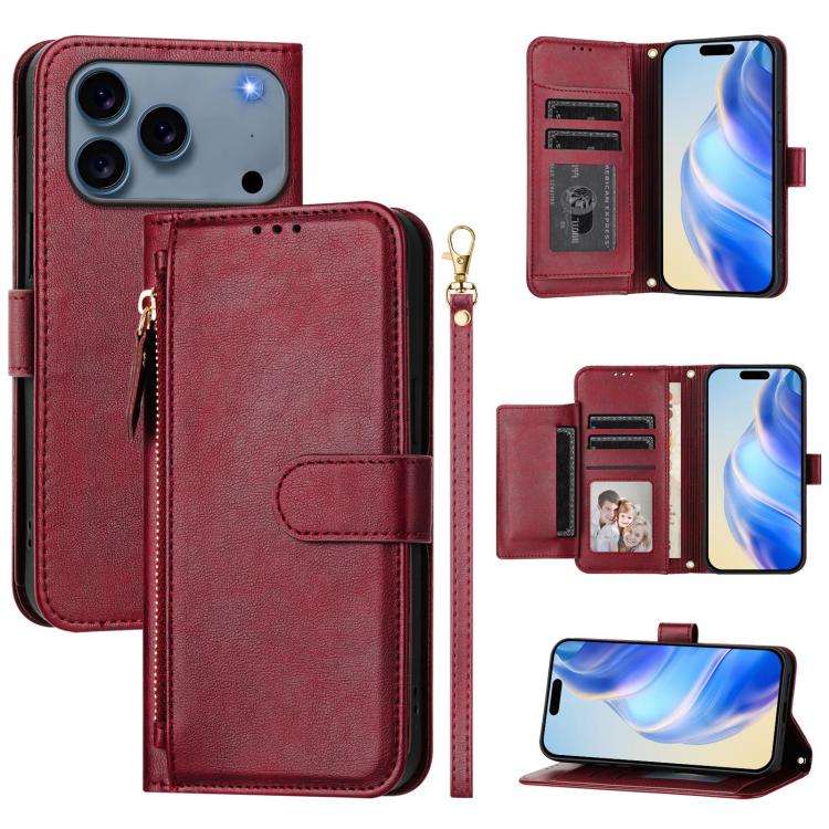 Multi-Card Slots Zipper Wallet Leather Phone Case, For iPhone 18 Pro / 17 Pro, For iPhone 18 Pro ...