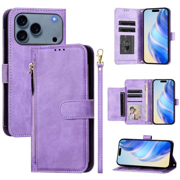 Multi-Card Slots Zipper Wallet Leather Phone Case, For iPhone 18 Pro / 17 Pro, For iPhone 18 Pro ...