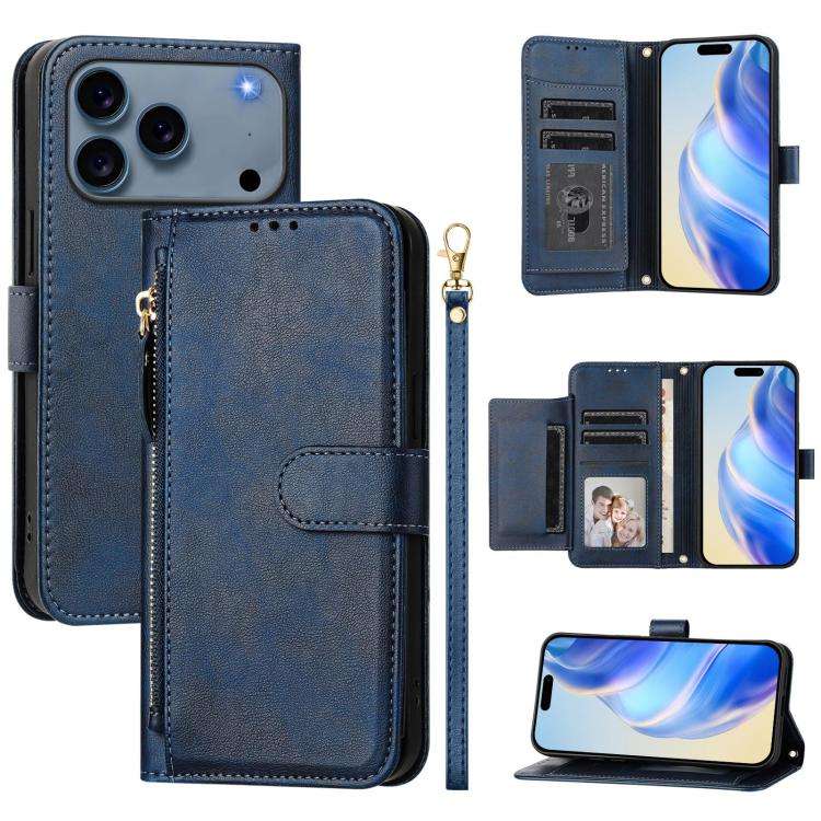 Multi-Card Slots Zipper Wallet Leather Phone Case, For iPhone 18 Pro / 17 Pro, For iPhone 18 Pro ...