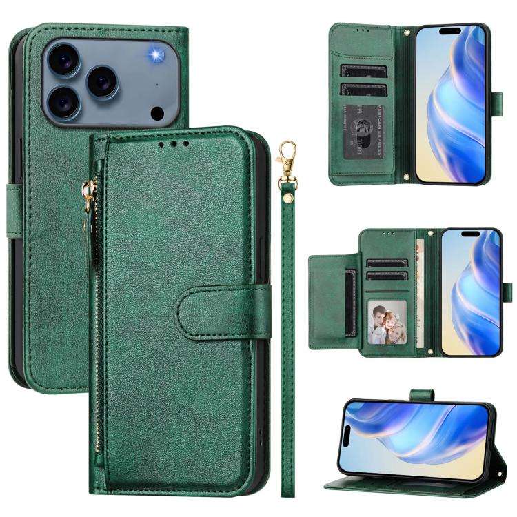 Multi-Card Slots Zipper Wallet Leather Phone Case, For iPhone 18 Pro / 17 Pro, For iPhone 18 Pro ...