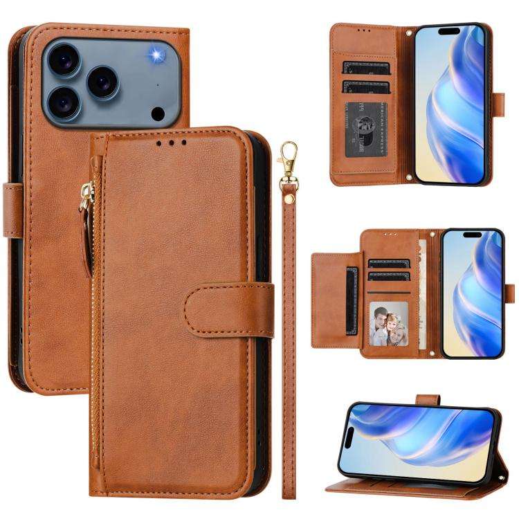 Multi-Card Slots Zipper Wallet Leather Phone Case, For iPhone 18 Pro / 17 Pro, For iPhone 18 Pro ...