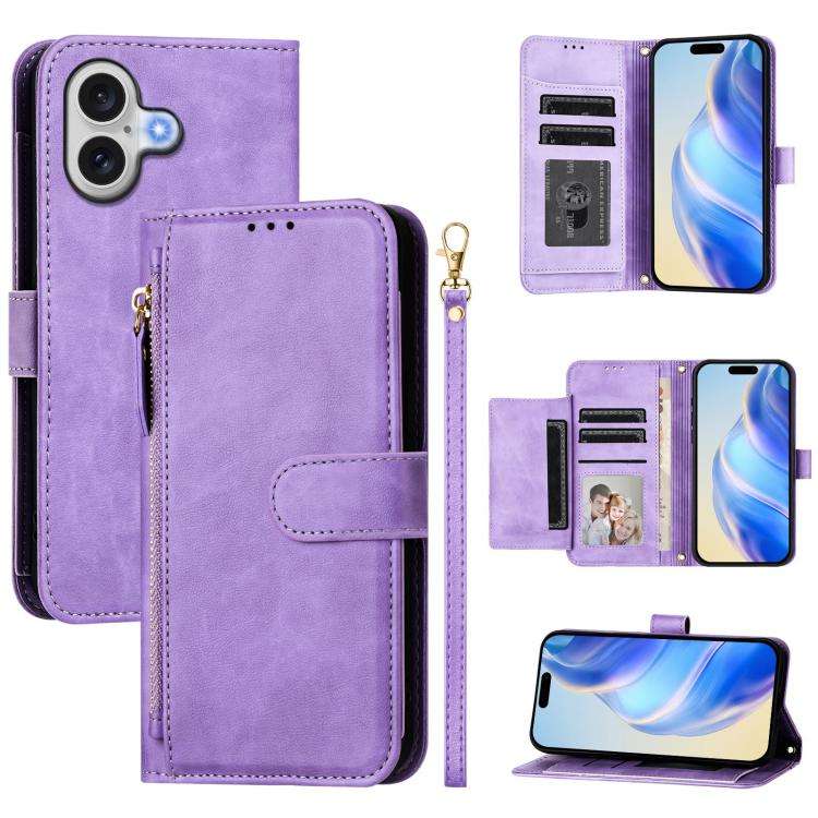 Multi-Card Slots Zipper Wallet Leather Phone Case, For iPhone 18 Pro / 17 Pro, For iPhone 18 Pro ...
