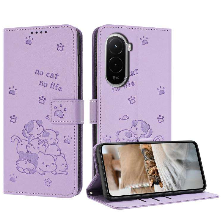 Embossed Kitten Phone Leather Case with Lanyard, For Xiaomi Poco C95 Pro, For Xiaomi 17T Pro 5G, ...