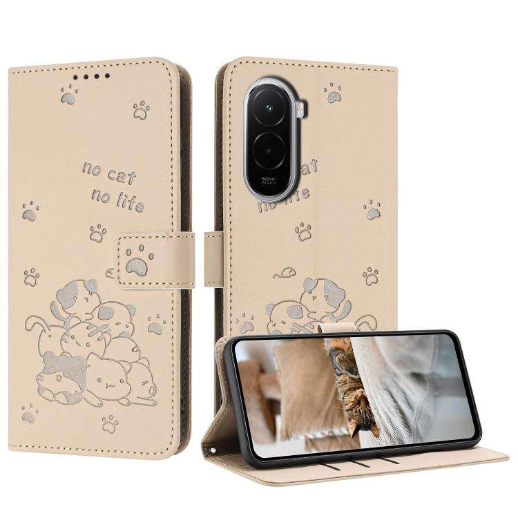 Embossed Kitten Phone Leather Case with Lanyard, For Xiaomi Poco C95 Pro, For Xiaomi 17T Pro 5G, ...