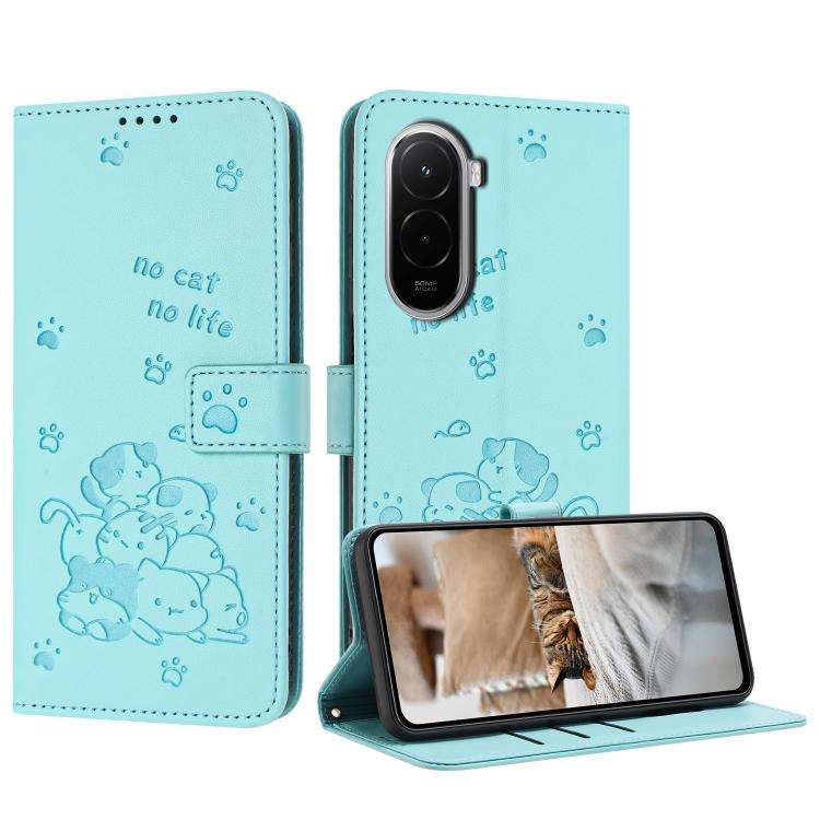 Embossed Kitten Phone Leather Case with Lanyard, For Xiaomi Poco C95 Pro, For Xiaomi 17T Pro 5G, ...