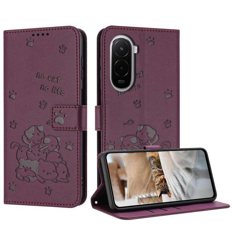 Embossed Kitten Phone Leather Case with Lanyard, For Xiaomi Poco C95 Pro, For Xiaomi 17T Pro 5G, ...