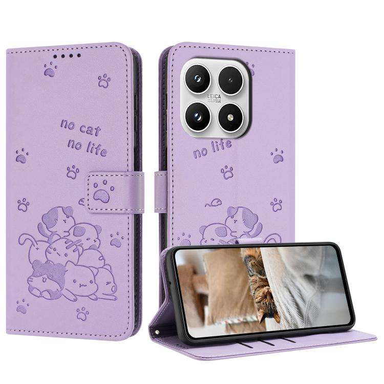 Embossed Kitten Phone Leather Case with Lanyard, For Xiaomi Poco C95 Pro, For Xiaomi 17T Pro 5G, ...