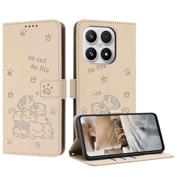 Embossed Kitten Phone Leather Case with Lanyard, For Xiaomi Poco C95 Pro, For Xiaomi 17T Pro 5G, ...