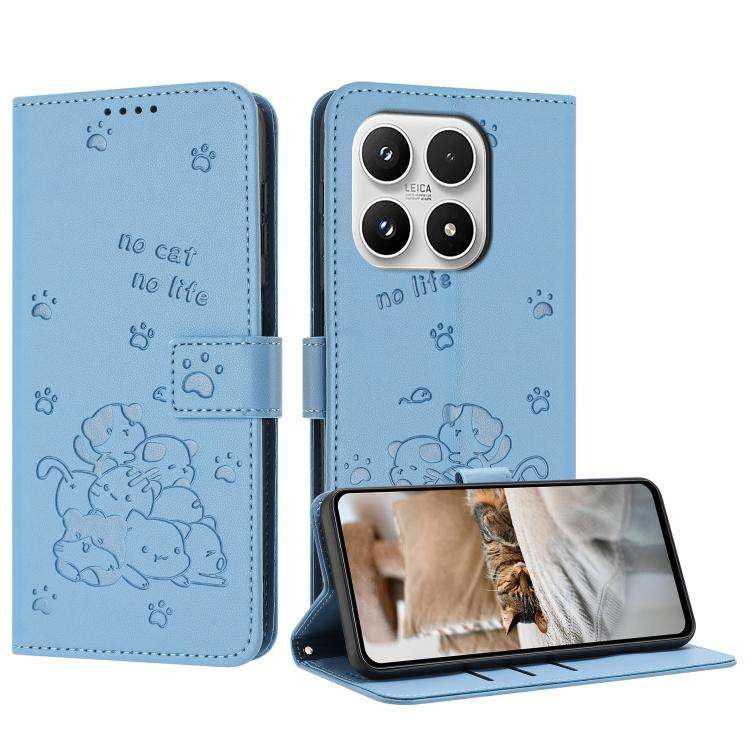 Embossed Kitten Phone Leather Case with Lanyard, For Xiaomi Poco C95 Pro, For Xiaomi 17T Pro 5G, ...