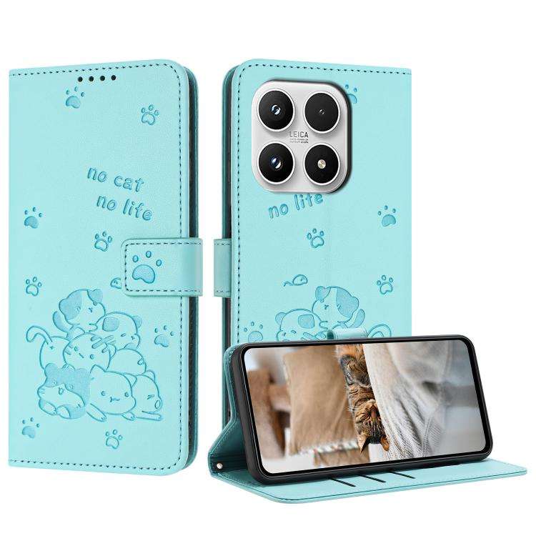 Embossed Kitten Phone Leather Case with Lanyard, For Xiaomi Poco C95 Pro, For Xiaomi 17T Pro 5G, ...