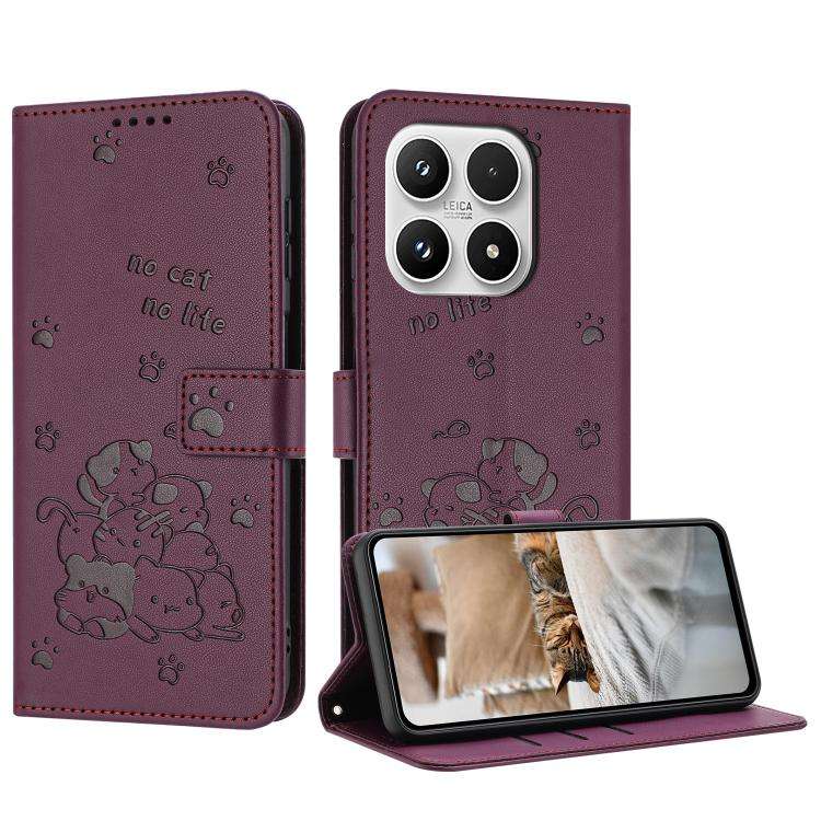 Embossed Kitten Phone Leather Case with Lanyard, For Xiaomi Poco C95 Pro, For Xiaomi 17T Pro 5G, ...