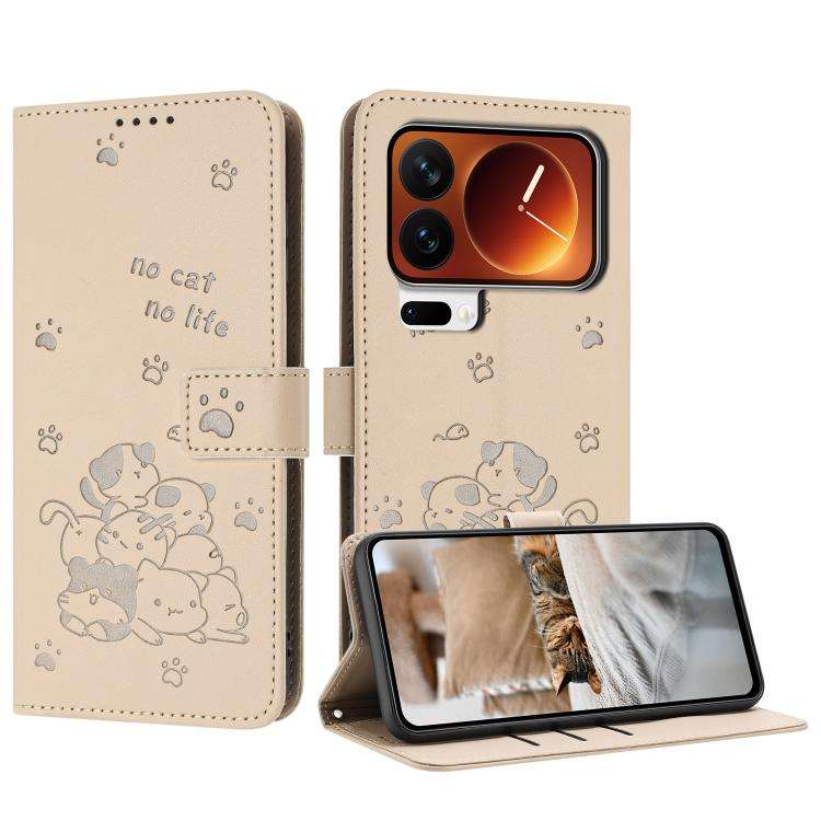 Embossed Kitten Phone Leather Case with Lanyard, For Xiaomi Poco C95 Pro, For Xiaomi 17T Pro 5G, ...