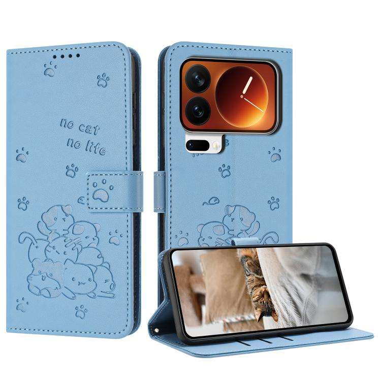 Embossed Kitten Phone Leather Case with Lanyard, For Xiaomi Poco C95 Pro, For Xiaomi 17T Pro 5G, ...