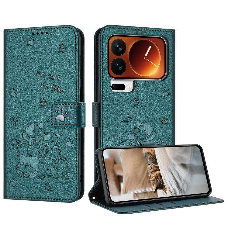Embossed Kitten Phone Leather Case with Lanyard, For Xiaomi Poco C95 Pro, For Xiaomi 17T Pro 5G, ...