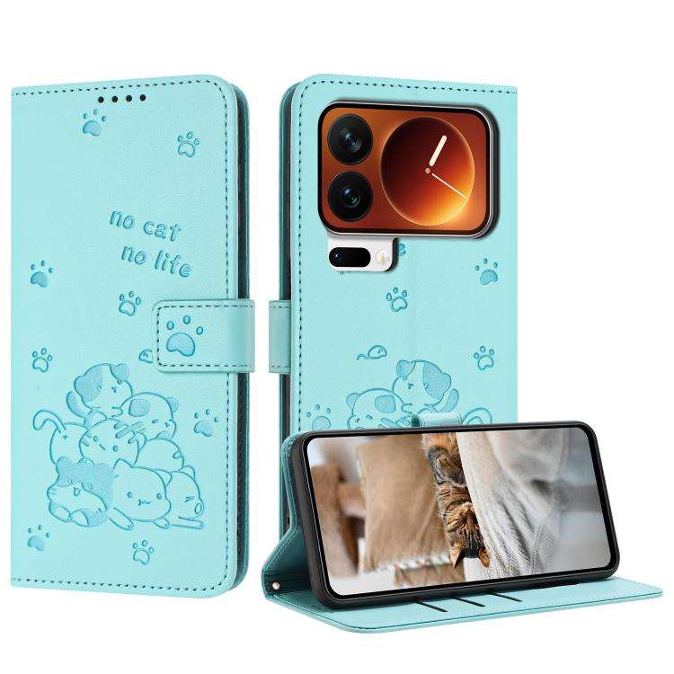 Embossed Kitten Phone Leather Case with Lanyard, For Xiaomi Poco C95 Pro, For Xiaomi 17T Pro 5G, ...
