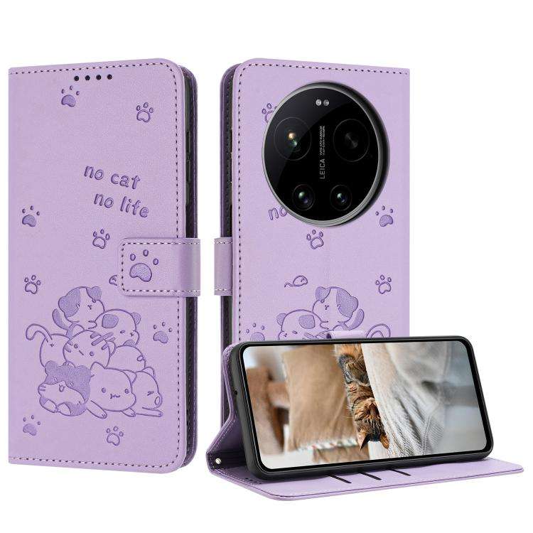 Embossed Kitten Phone Leather Case with Lanyard, For Xiaomi Poco C95 Pro, For Xiaomi 17T Pro 5G, ...