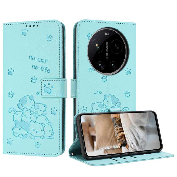 Embossed Kitten Phone Leather Case with Lanyard, For Xiaomi Poco C95 Pro, For Xiaomi 17T Pro 5G, ...