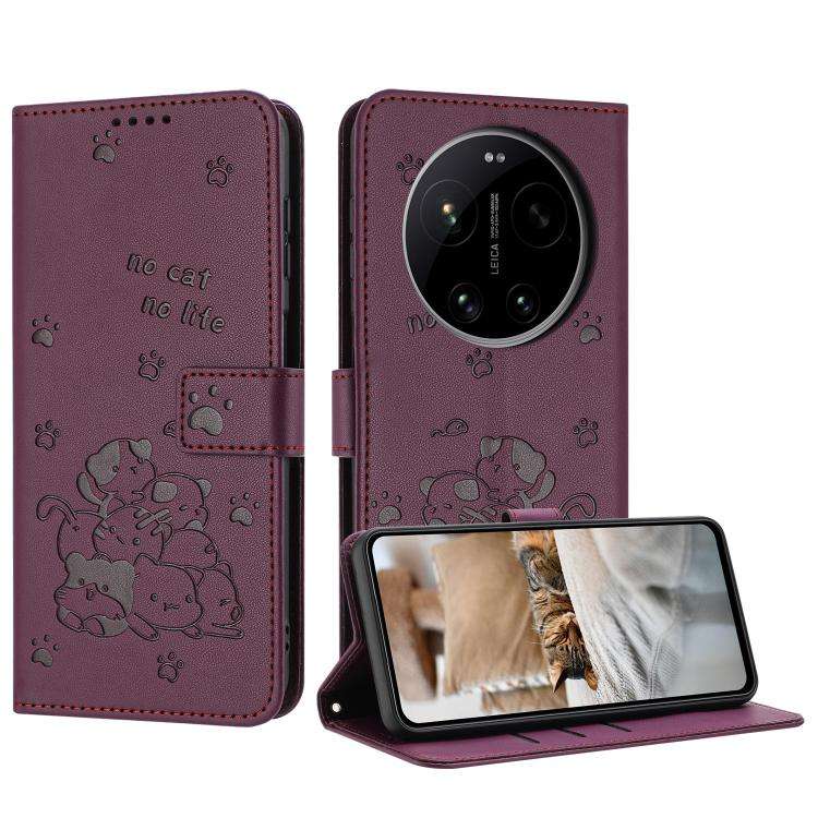 Embossed Kitten Phone Leather Case with Lanyard, For Xiaomi Poco C95 Pro, For Xiaomi 17T Pro 5G, ...