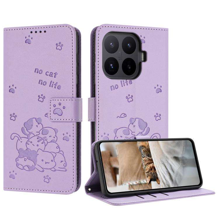 Embossed Kitten Phone Leather Case with Lanyard, For Xiaomi Poco C95 Pro, For Xiaomi 17T Pro 5G, ...