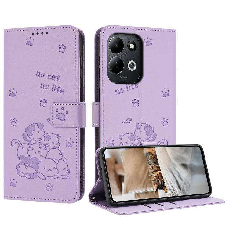 Embossed Kitten Phone Leather Case with Lanyard, For Xiaomi Poco C95 Pro, For Xiaomi 17T Pro 5G, ...