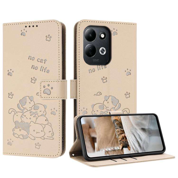 Embossed Kitten Phone Leather Case with Lanyard, For Xiaomi Poco C95 Pro, For Xiaomi 17T Pro 5G, ...