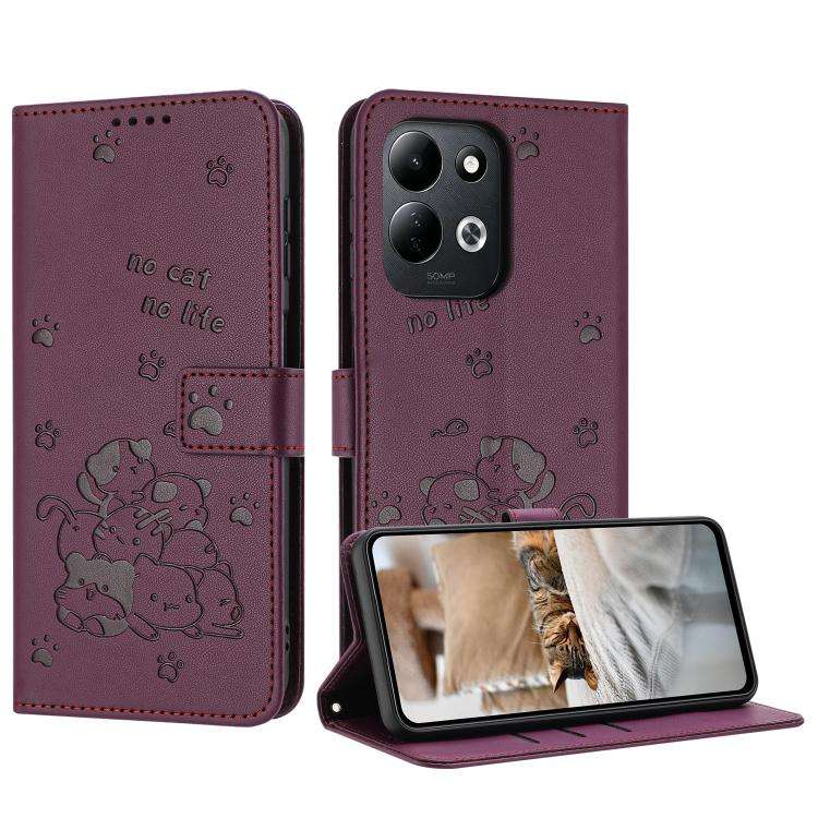 Embossed Kitten Phone Leather Case with Lanyard, For Xiaomi Poco C95 Pro, For Xiaomi 17T Pro 5G, ...