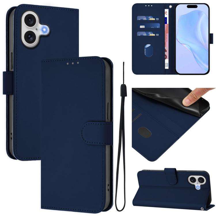 Skin Feel Solid Color Leather Phone Case with Lanyard, For iPhone 17 Pro, For iPhone 17