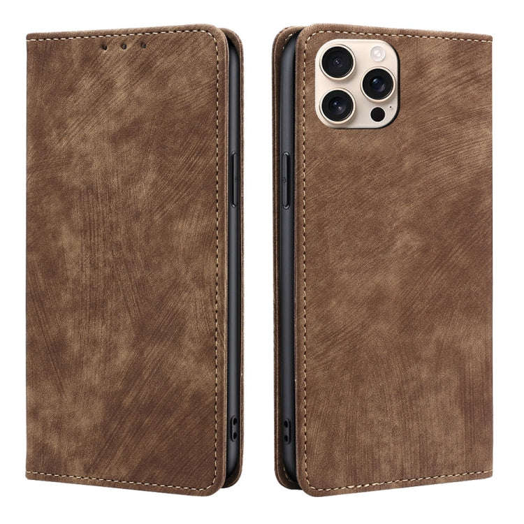 RFID Anti-theft Brush Magnetic Leather Phone Case, For iPhone 18 Pro / 17 Pro, For iPhone 18 Pro ...