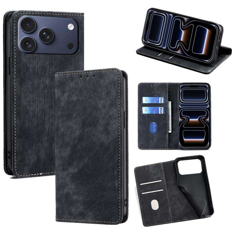 RFID Anti-theft Brush Magnetic Leather Phone Case, For iPhone 18 Pro / 17 Pro, For iPhone 18 Pro ...