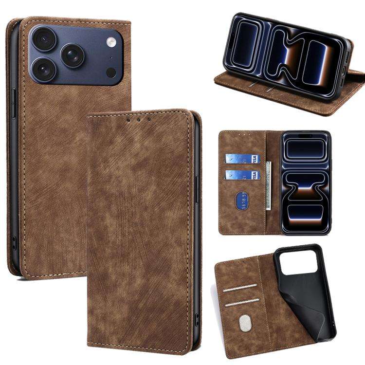 RFID Anti-theft Brush Magnetic Leather Phone Case, For iPhone 18 Pro / 17 Pro, For iPhone 18 Pro ...