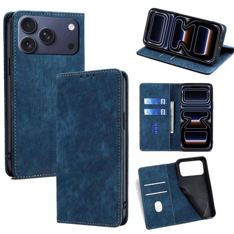 RFID Anti-theft Brush Magnetic Leather Phone Case, For iPhone 18 Pro / 17 Pro, For iPhone 18 Pro ...