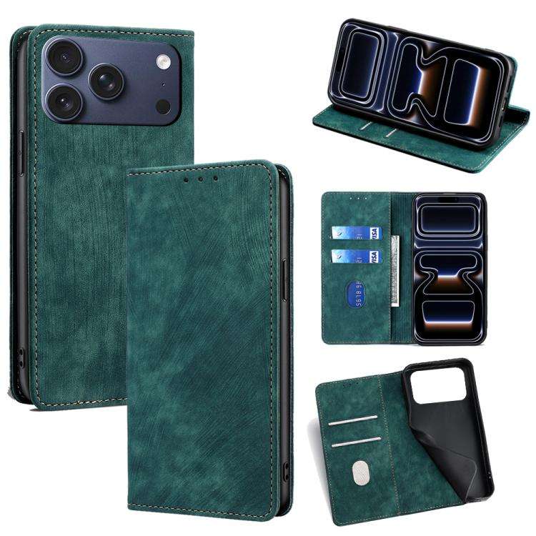 RFID Anti-theft Brush Magnetic Leather Phone Case, For iPhone 18 Pro / 17 Pro, For iPhone 18 Pro ...