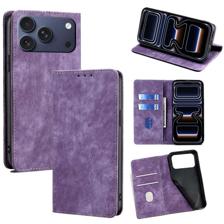 RFID Anti-theft Brush Magnetic Leather Phone Case, For iPhone 18 Pro / 17 Pro, For iPhone 18 Pro ...