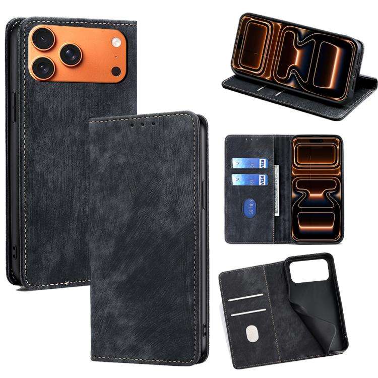 RFID Anti-theft Brush Magnetic Leather Phone Case, For iPhone 18 Pro / 17 Pro, For iPhone 18 Pro ...