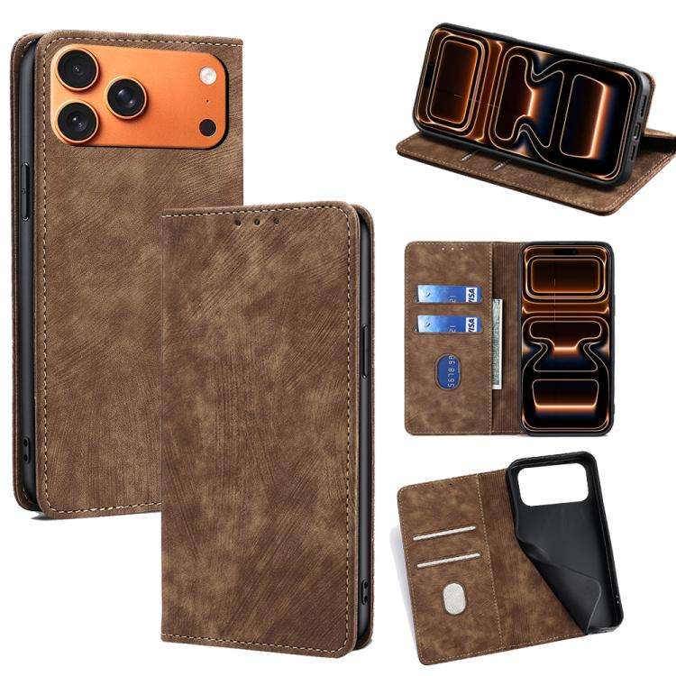 RFID Anti-theft Brush Magnetic Leather Phone Case, For iPhone 18 Pro / 17 Pro, For iPhone 18 Pro ...