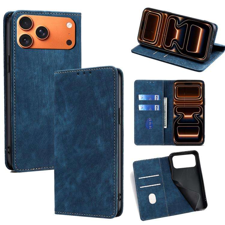 RFID Anti-theft Brush Magnetic Leather Phone Case, For iPhone 18 Pro / 17 Pro, For iPhone 18 Pro ...