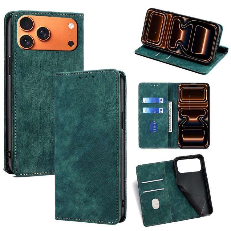 RFID Anti-theft Brush Magnetic Leather Phone Case, For iPhone 18 Pro / 17 Pro, For iPhone 18 Pro ...